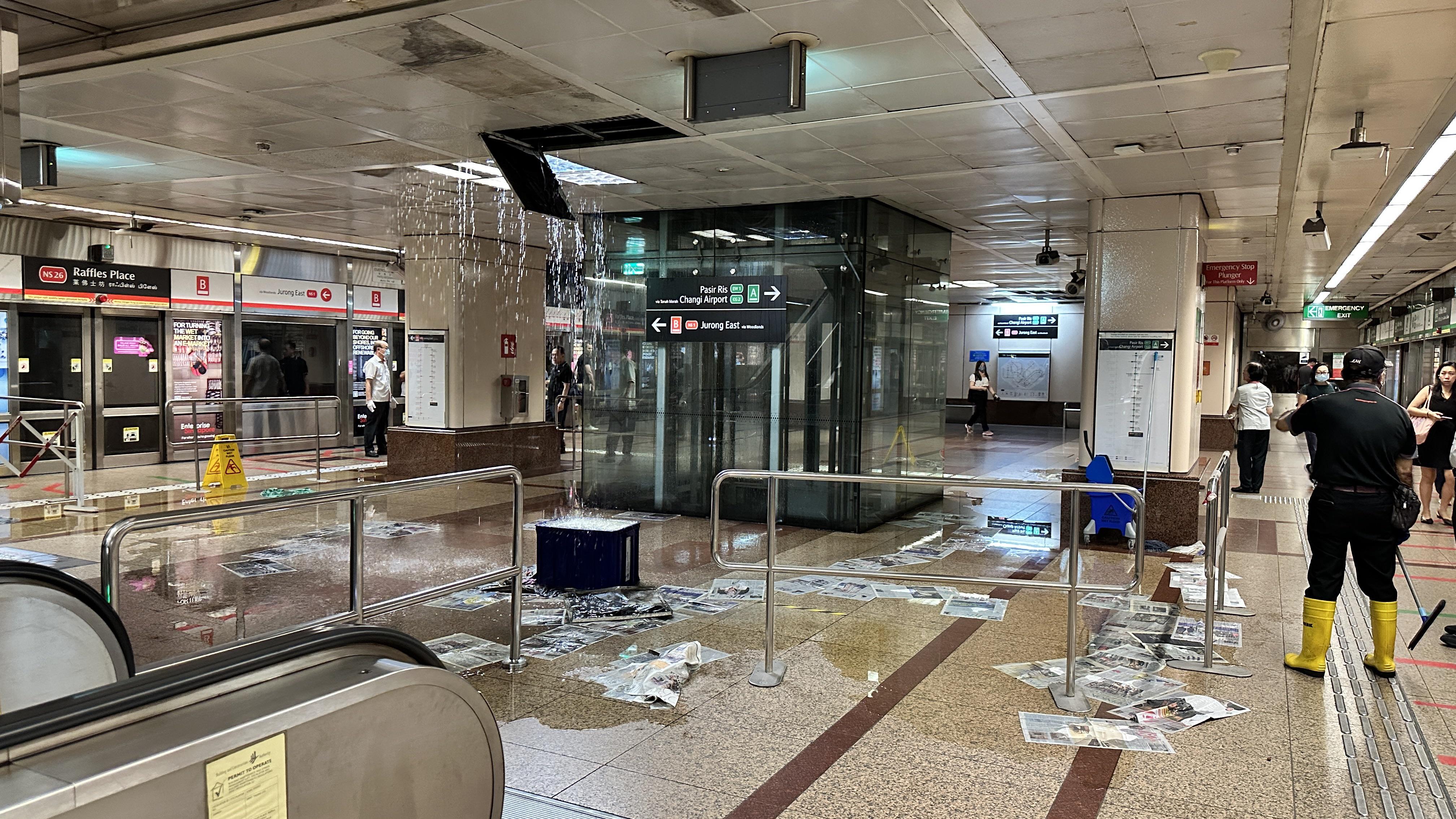 Burst pipe at Raffles Place